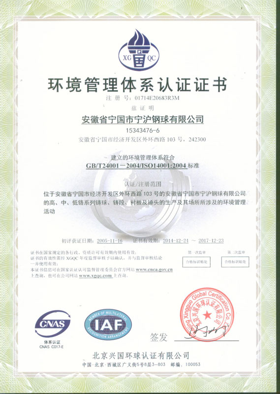 Environmental Management System Certificate